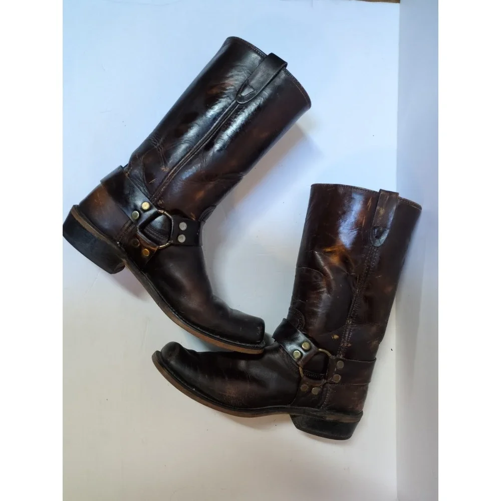 VTG USA-Made RODEO 32304 Square Toe Harness Roper-Style Leather Boots Sz 9 1/2 D